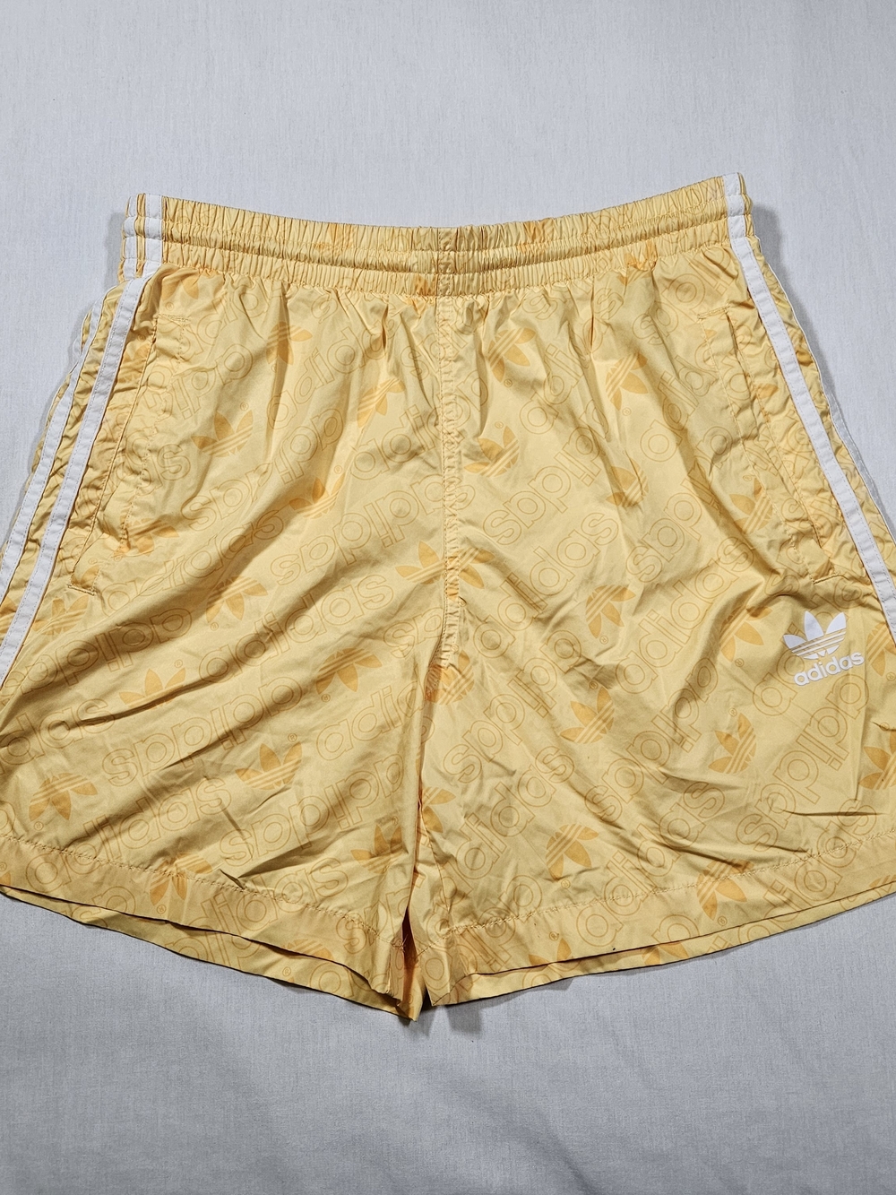 adidas Originals Men's Medium Yellow Trefoil Monogram Allover Print Swim Shorts